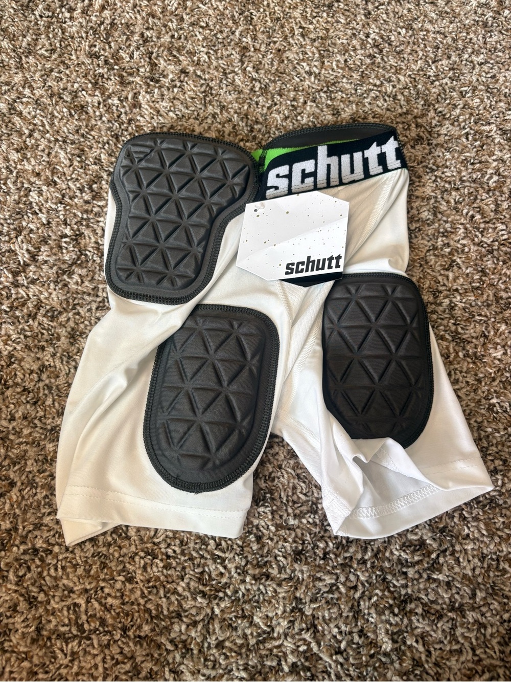 Schutt White Youth Padded Compression Shorts with Black Pads